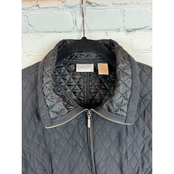 CHICO'S black quilted full zipper collared jacket blazer size 1 M - Picture 5 of 7